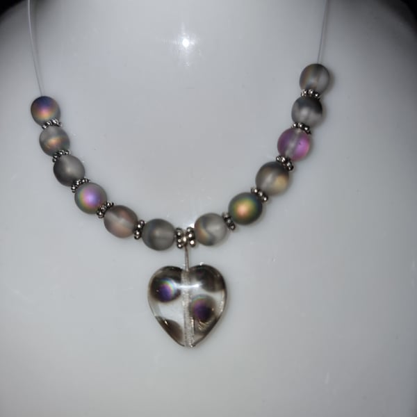 Clear pinky heart necklace