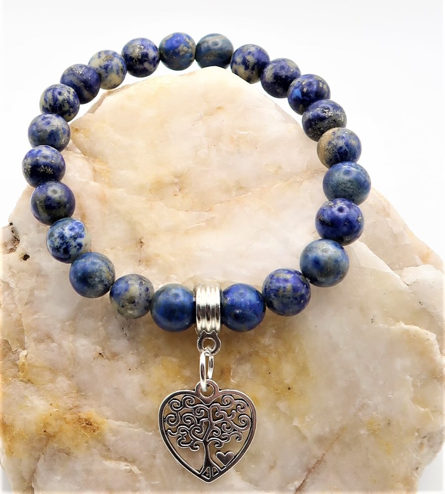 Lapis Lazuli and Tree of Life Elasticated Bracelet.  Free P&P UK