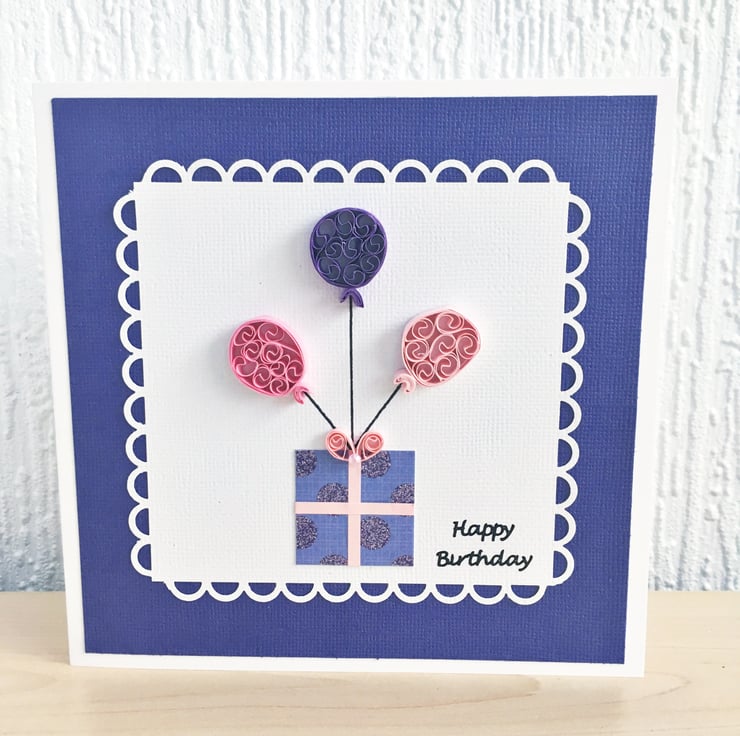 Birthday card - quilled balloons - boxed card o... - Folksy