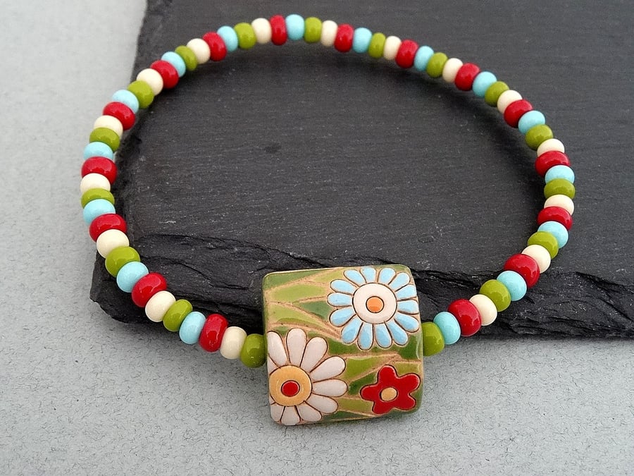 Handmade Ceramic Bead Bracelet,Ladies Bracelet,Stretchy Bracelet,