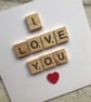 Handmade I Love You Card with Wooden Scrabble Tiles - Image 2