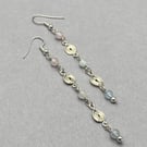 Wirework spiral drop earrings with multicoloured beryl stones