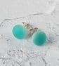 Aqua stud earrings, fused glass with sterling silver fittings - Image 1