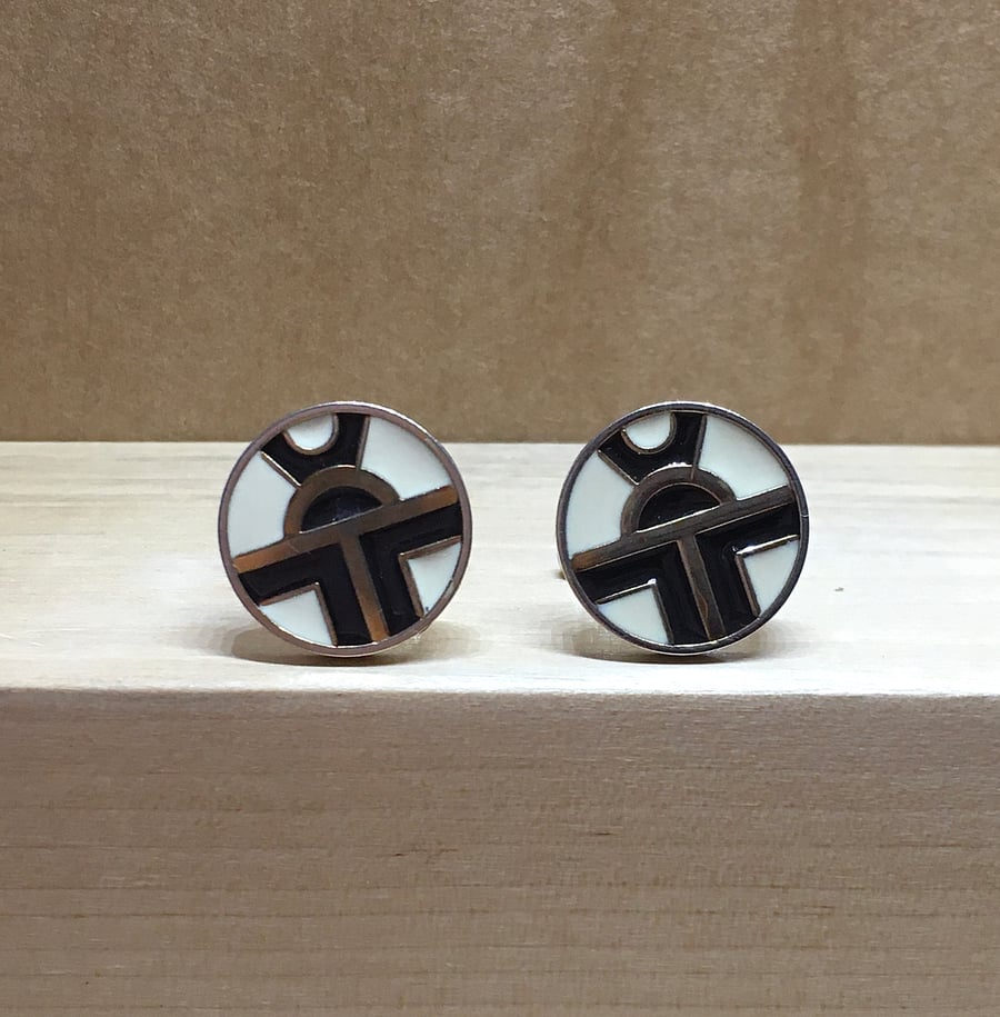 Beautiful Art Deco Design Black And Off White Vintage Buttons Handmade Cufflinks