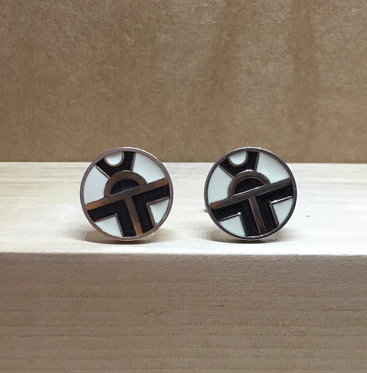 Beautiful Art Deco Design Black And Off White Vintage Buttons Handmade Cufflinks