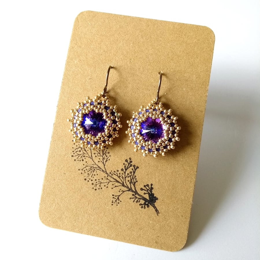 Purple and Gold Drop Earrings