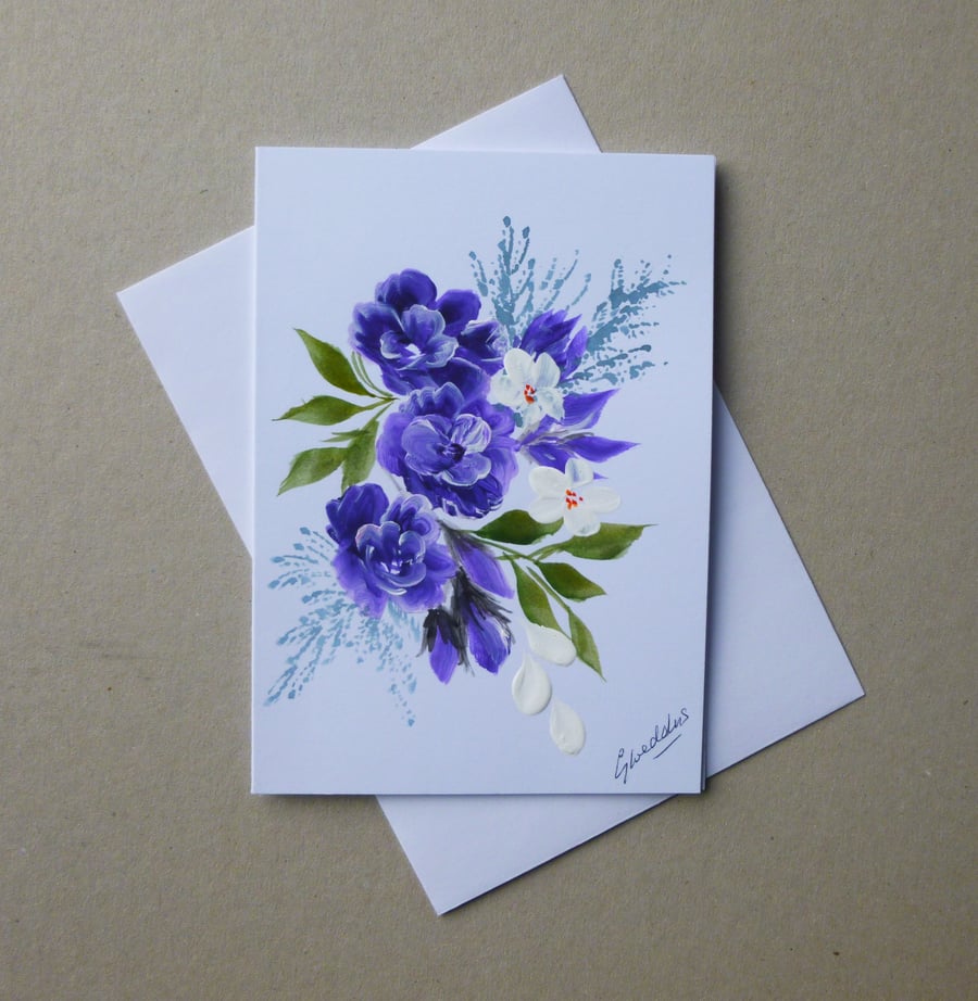 original hand painted floral blank greetings card ( ref FA 408 B6 )