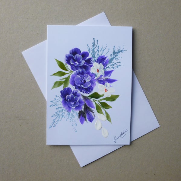 original hand painted floral blank greetings card ( ref FA 408 B6 )