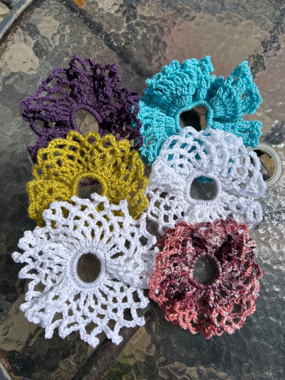 Lot of 6 Handmade lace crochet scrunchies hair accessories