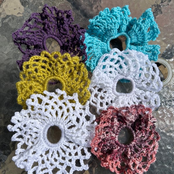 Lot of 6 Handmade lace crochet scrunchies hair accessories