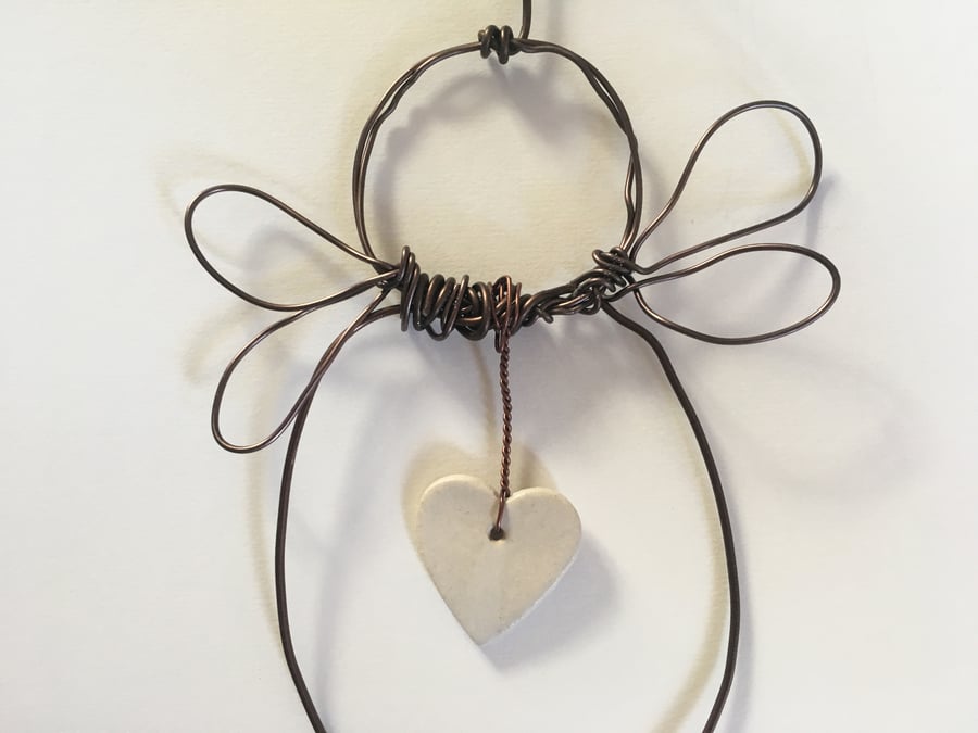 Wire art angel, christmas tree topper, christmas decoration, angel heart