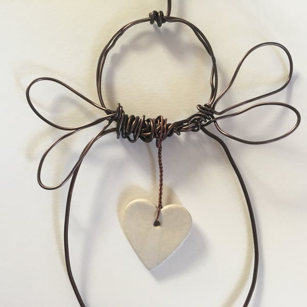 Wire art angel, christmas tree topper, christmas decoration, angel heart