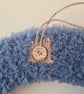 Handmade Blue Yarn Wreath,White Lace Flowers And Wooden Love Hearts,Shabby Chic - Image 5