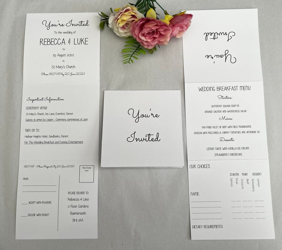 Tri-Fold Wedding Invitation with RSVP Folded Wedding Invitation Perforated Minim