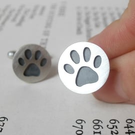 oxidized paw print cufflinks in sterling silver