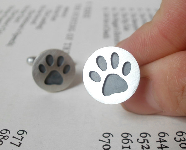 oxidized paw print cufflinks in sterling silver