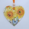 Daffodils wooden heart - decoupaged hanging decoration 