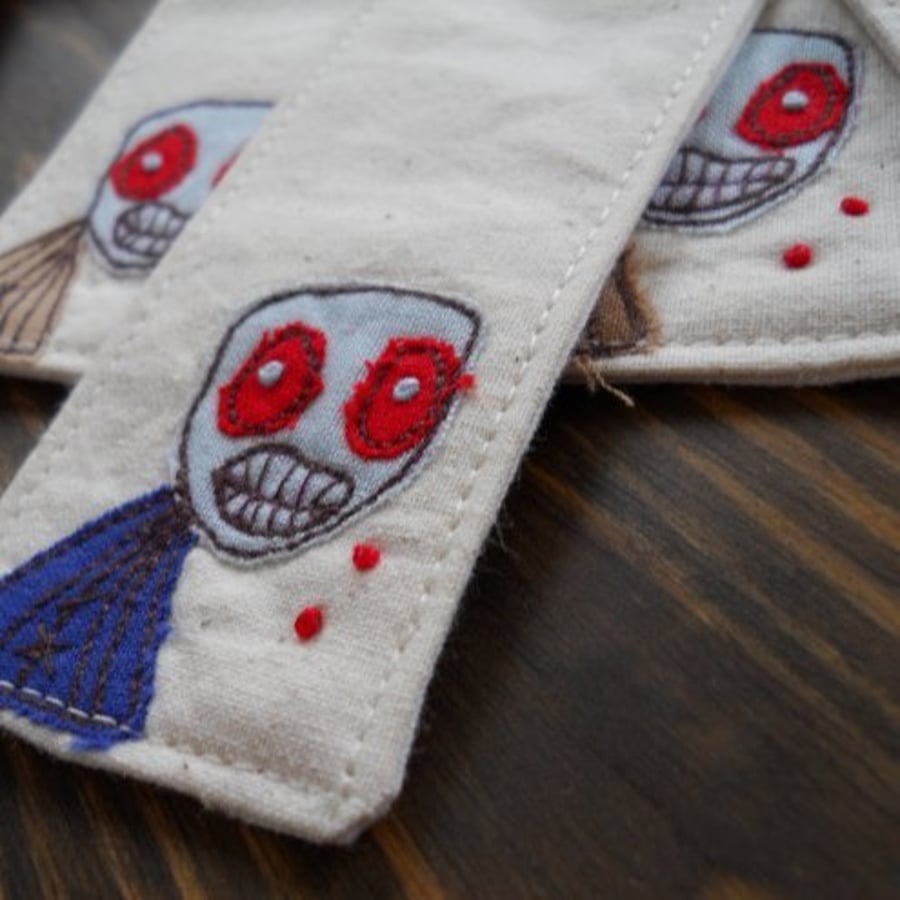 embroidered zombie bookmarks