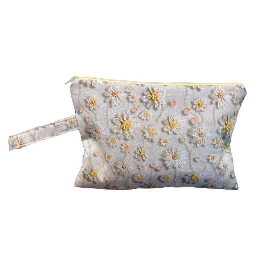 Cream Floral Wristlet Bag