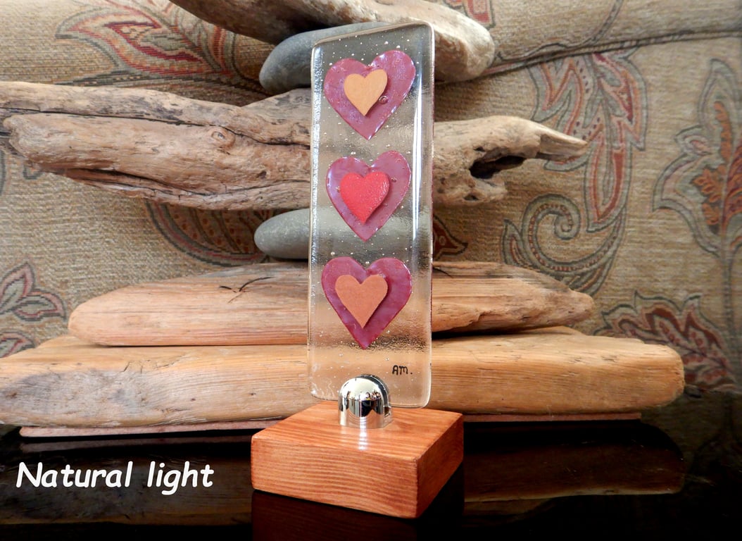 Handmade Fused Glass 'Love Hearts' Picture