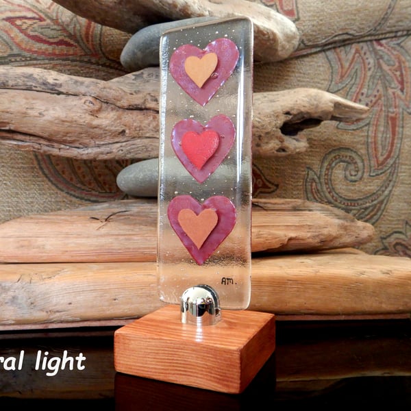 Handmade Fused Glass 'Love Hearts' Picture