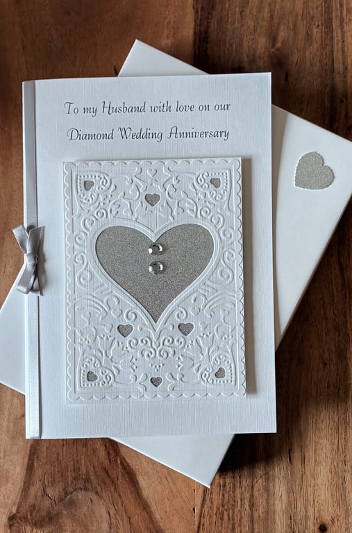 Boxed Platinum, Diamond Or Silver Anniversary Card For Husband, Wife, Partner A5