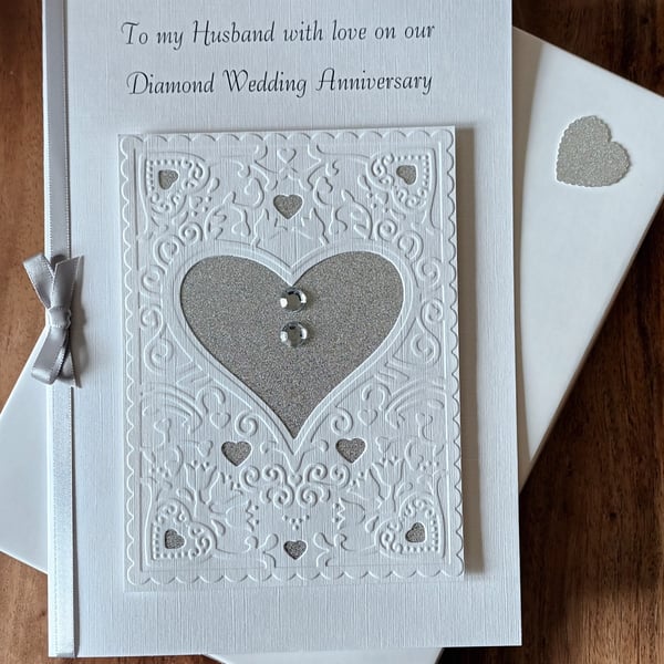 Boxed Platinum, Diamond Or Silver Anniversary Card For Husband, Wife, Partner A5