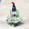 Miniature Needlefelted Kitty Clown Art Doll Blue