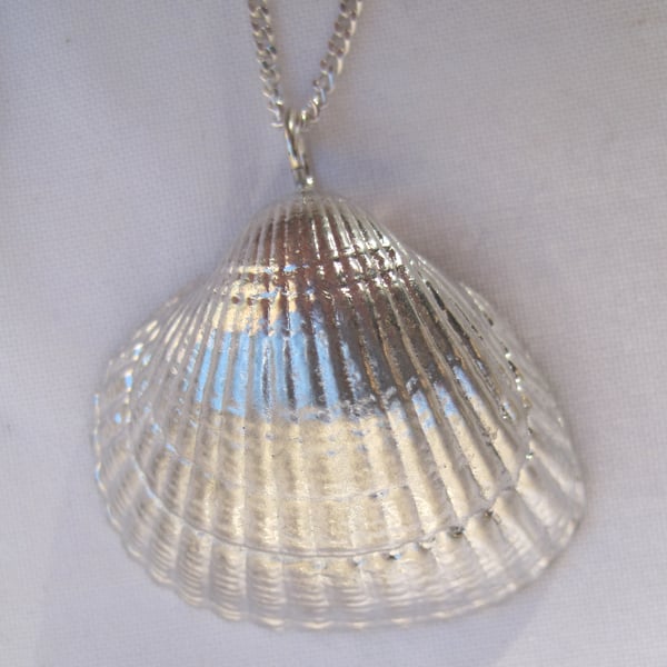 Cockle shell pewter pendant necklace with sterling silver chain