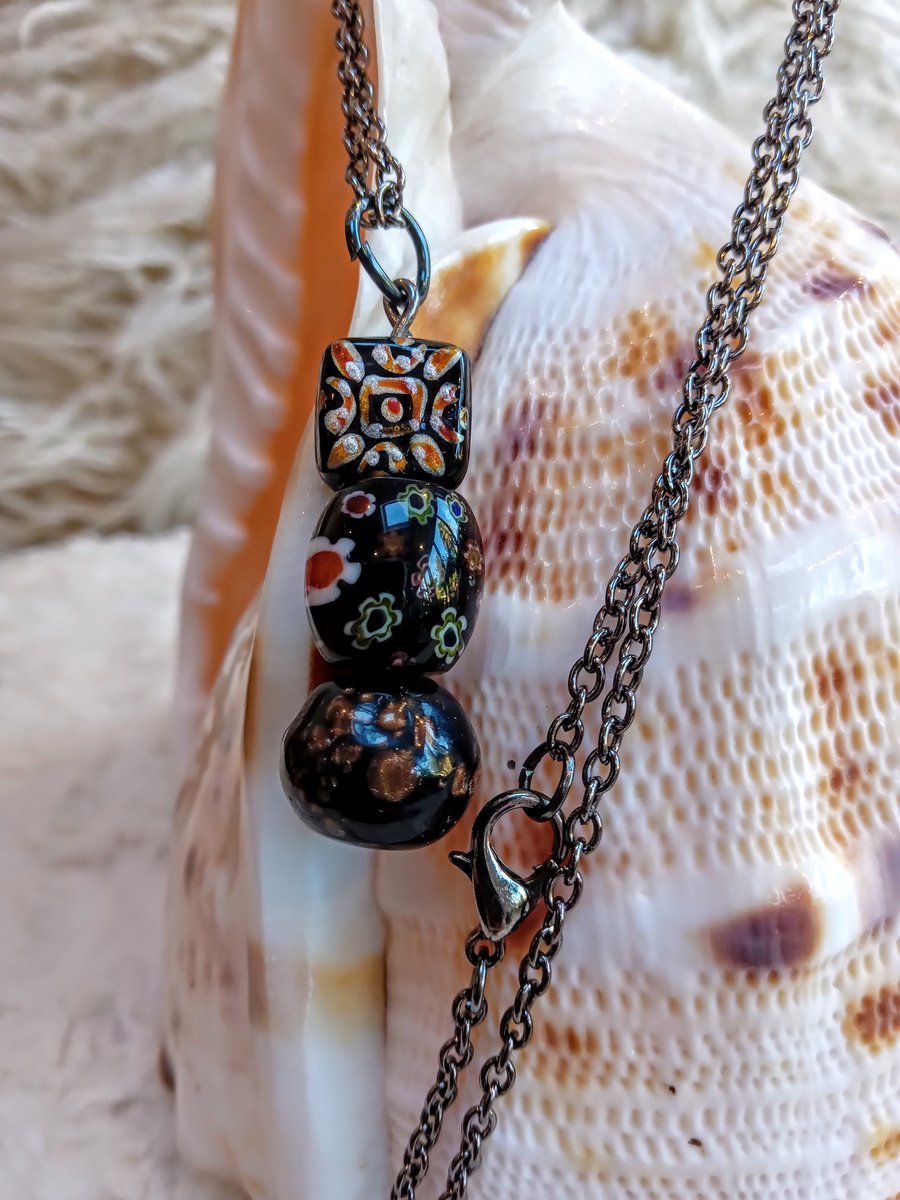 Hand made JAPANESE style black glass patterned Folksy