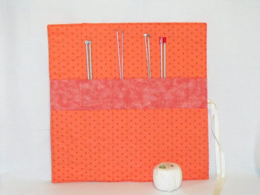 knitting needle roll or tunisian crochet hook holder, peach