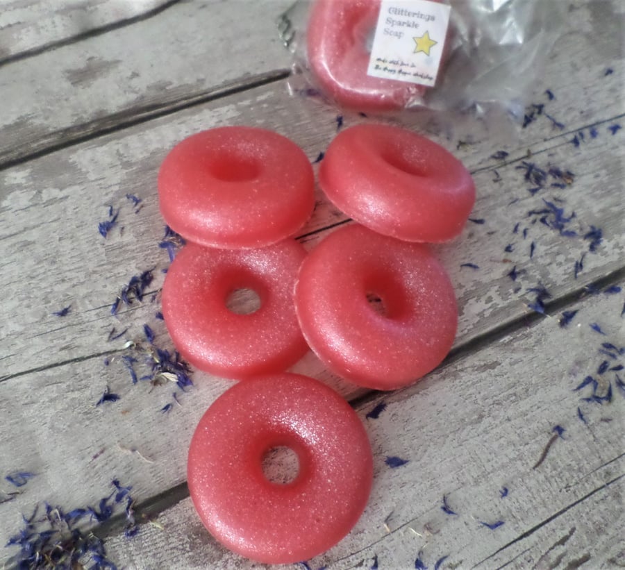 Handmade 'Glitterings' Sparkle Soap Rhubarb & Raspberry Glycerin Soap Ring