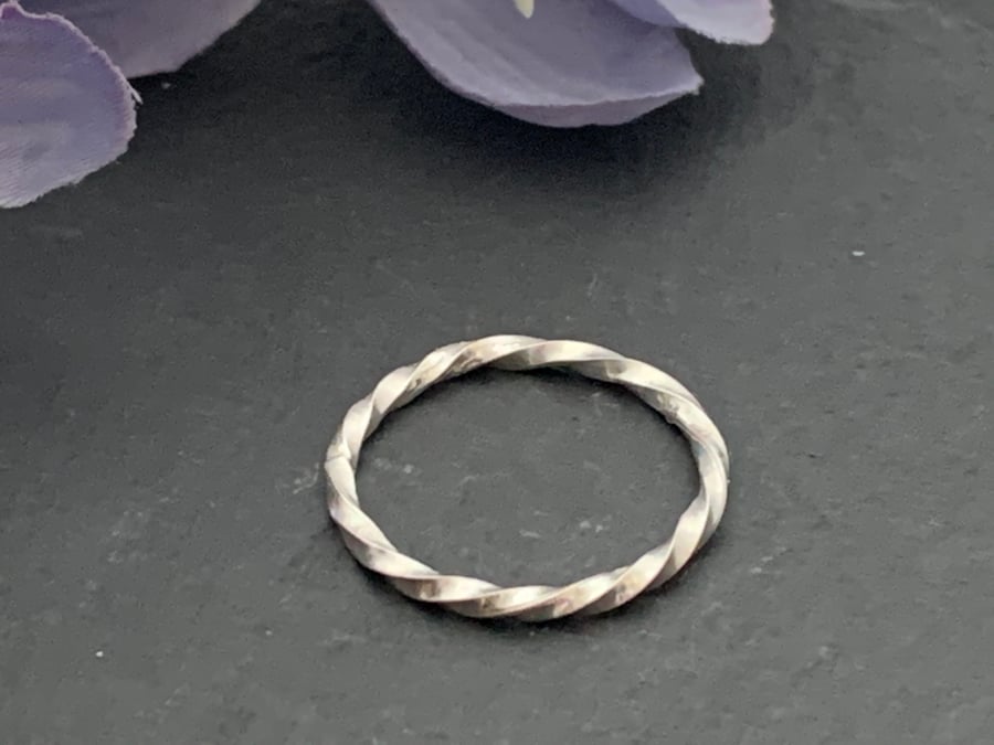 Simple sterling silver stacking ring (twisted band)
