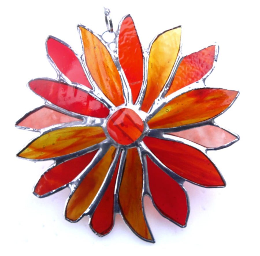 SOLD Autumn Flower Stained Glass Suncatcher Handmade 008