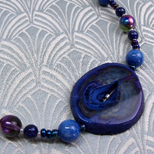 Blue Semi-Precious Necklace, Blue Handmade Semi-Precious Necklace SPSA54