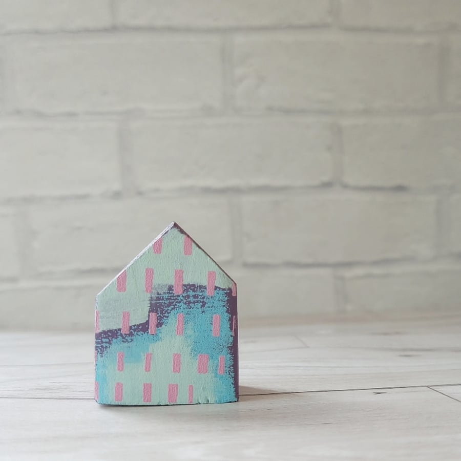 Miniature Wooden House, Little Painted House, House Ornament, Housewarming Gift
