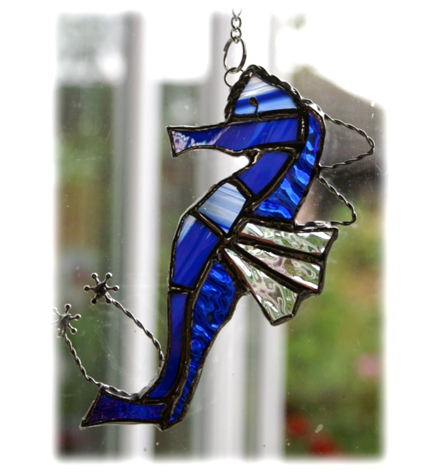 Seahorse Stained Glass Suncatcher Blue Handmade 022
