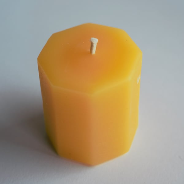 Octagonal organic beeswax votive candle handmade in mid Wales