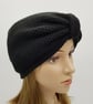 Handmade knitted turban for women, black hat, front knotted turban hat - Image 1