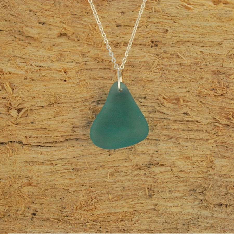 Little aquamarine beach glass pendant