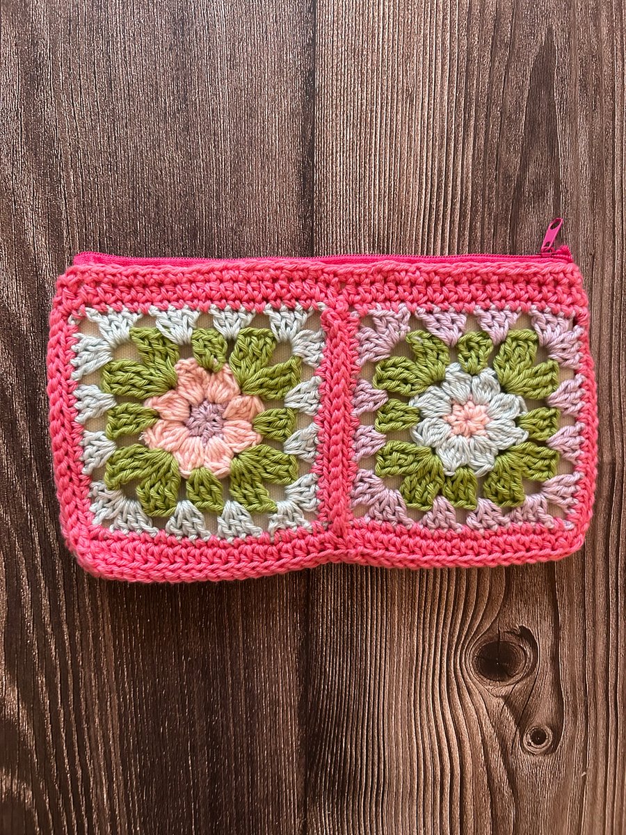 Crochet Colourful Pencil Case Zip Pouch Make up bag