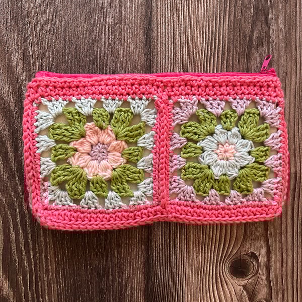 Crochet Colourful Pencil Case Zip Pouch Make up bag