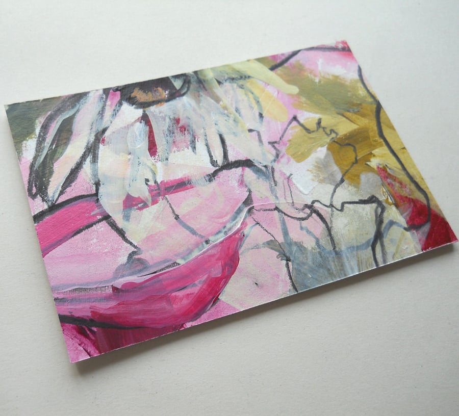 original abstract floral painting handmade postcard 