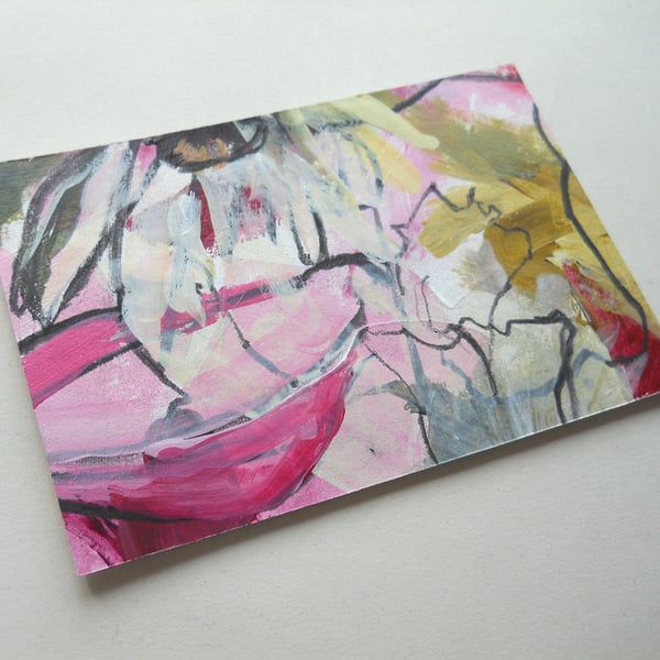original abstract floral painting handmade postcard 