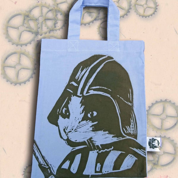 Darth Vadar Cat Tote Hand Printed Lilac Mini Tote Shopping Bag