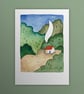 Forest Cabin, A6 giclée greetings card with recycled brown envelope