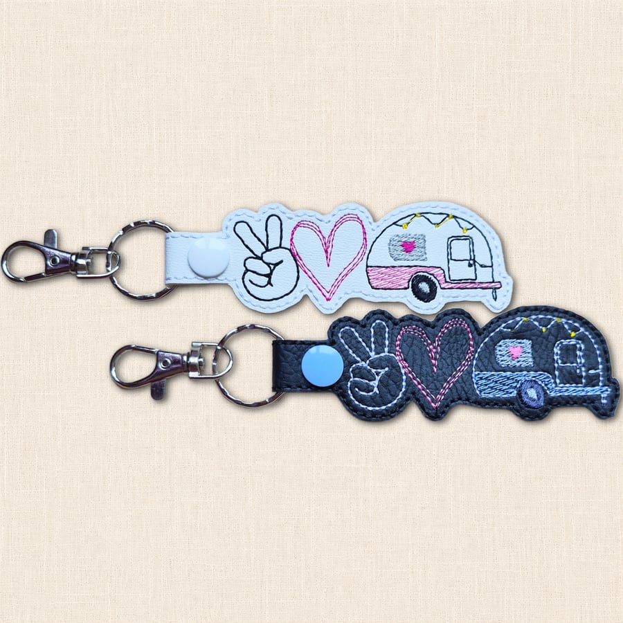 Caravan Keyring - Peace Love Caravan Bag Charm