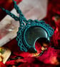 Macrame Moss Agate Moon necklace in teal