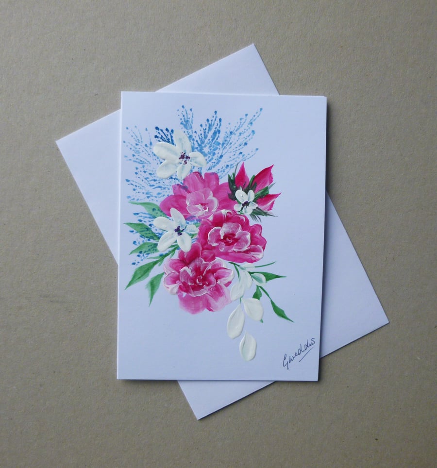 hand painted floral blank greetings card ( ref FA 406 B4 )