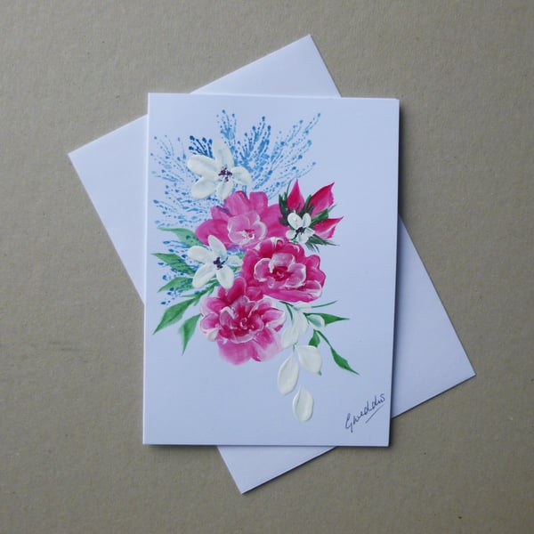 hand painted floral blank greetings card ( ref FA 406 B4 )